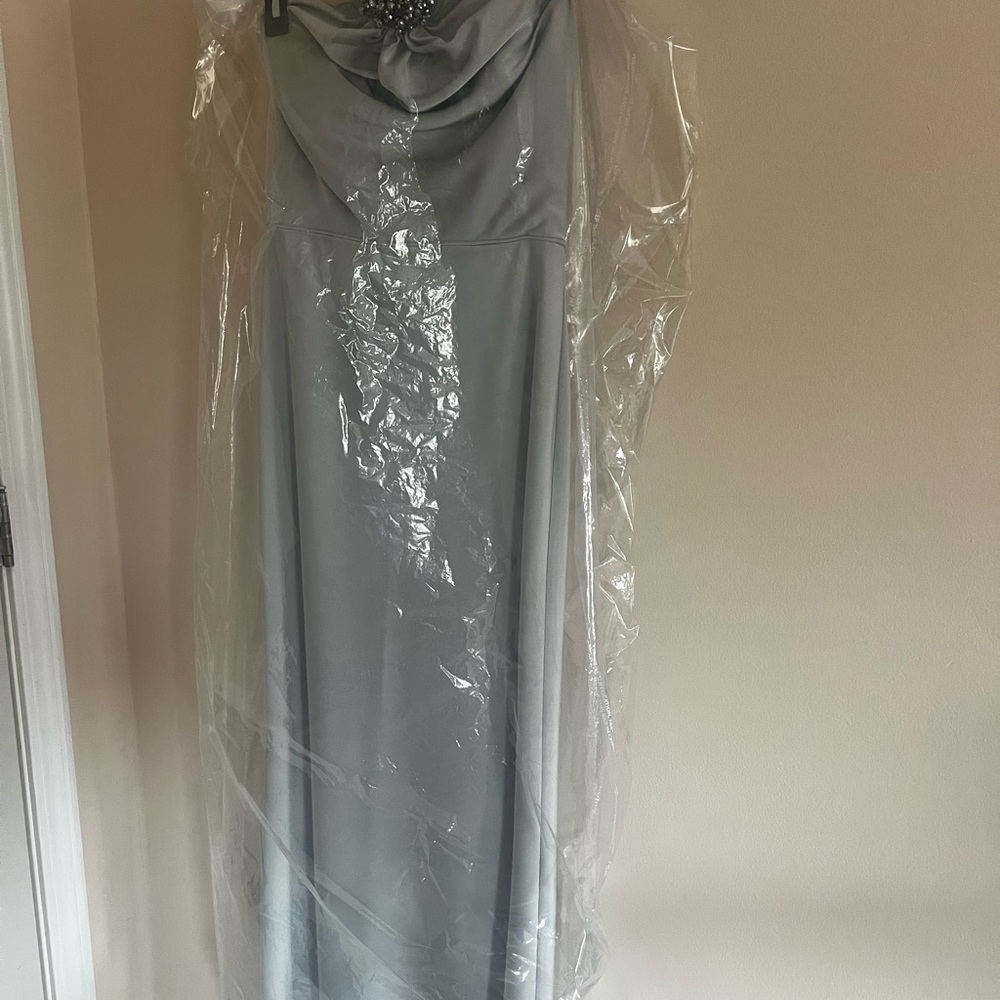 Tarik Ediz Strapless Evening Gown in Light Gray with Embellished Bodice